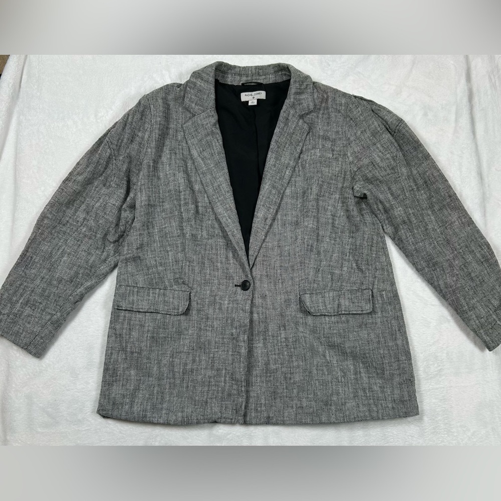 Rachel Comey Linen Cotton Grey Herringbone Blazer Jacket Women’s XL One Button